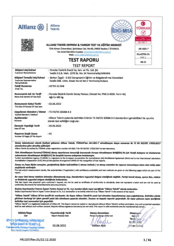 TS EN/IEC 60068-3-3 SEISMIC TEST